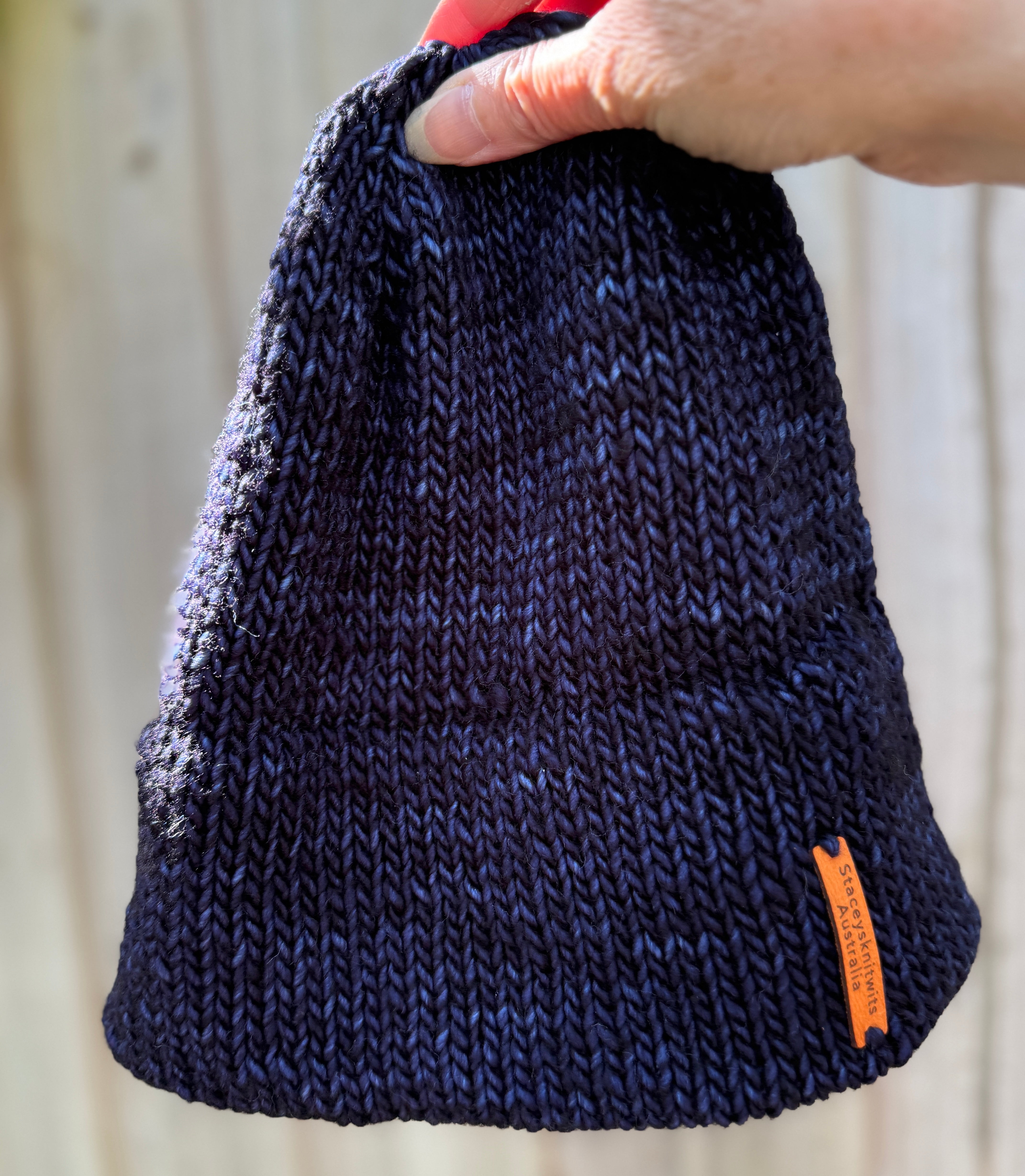 Navy blue Flecked Merino Beanie, Double Brim extra warm hand knitted