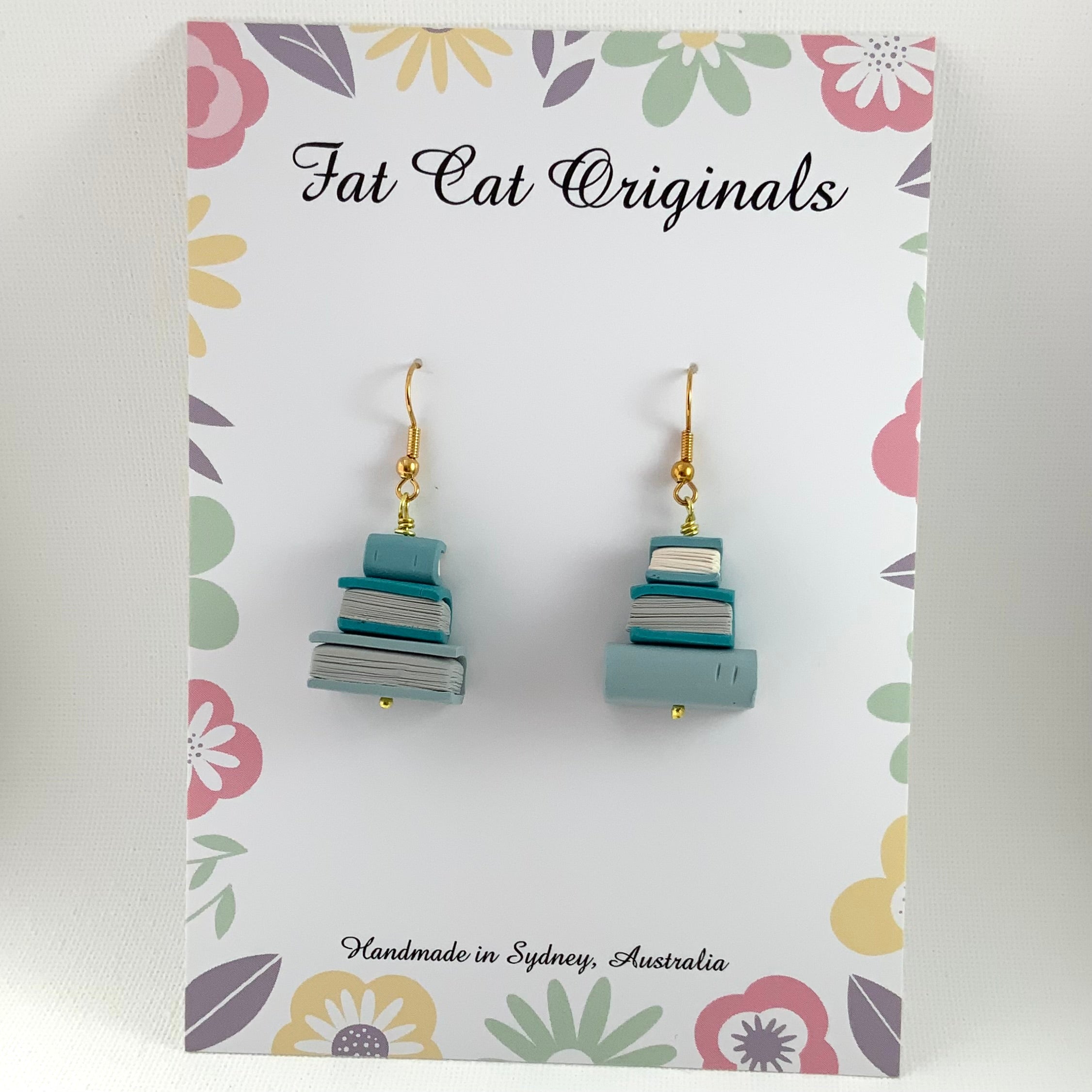 Stacked Stories Earrings – Cerulean Story Stacks | Handmade Book Lover Gift | Mini Book Stack Dangles