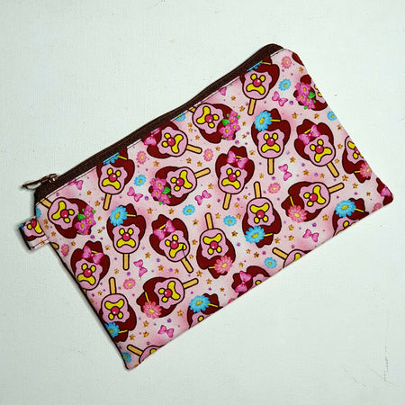 Zippered Pouch in Light Pink Bubble O Bill Fabric