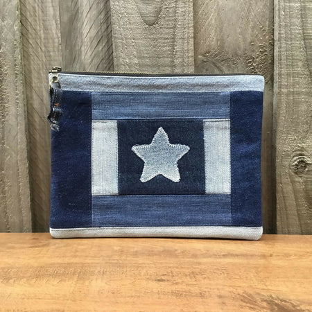 Upcycled Denim Pencil Case – Blue Denim Star