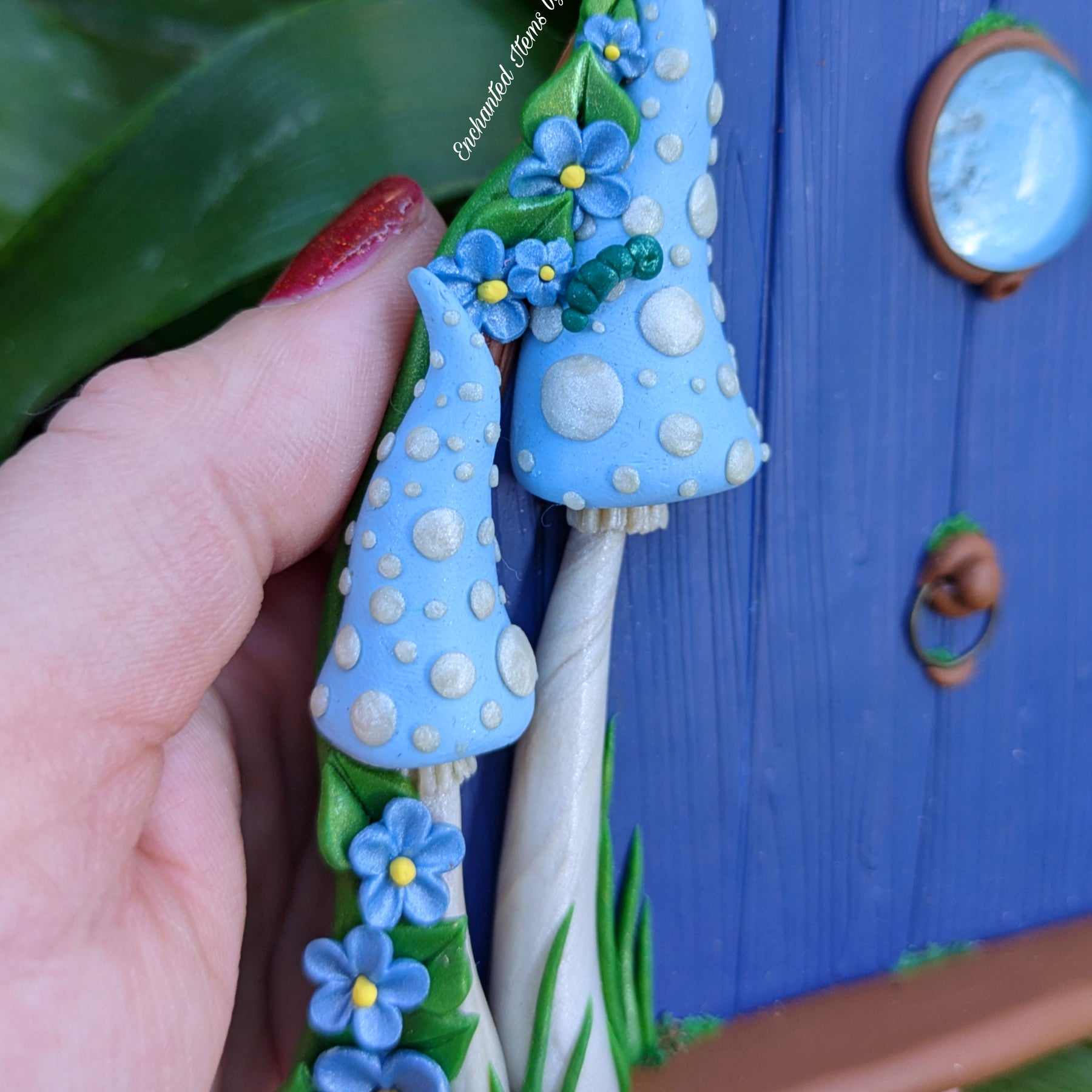 Hand Sculpted Blue Faerie Door – Whimsical Polymer Clay Decoration