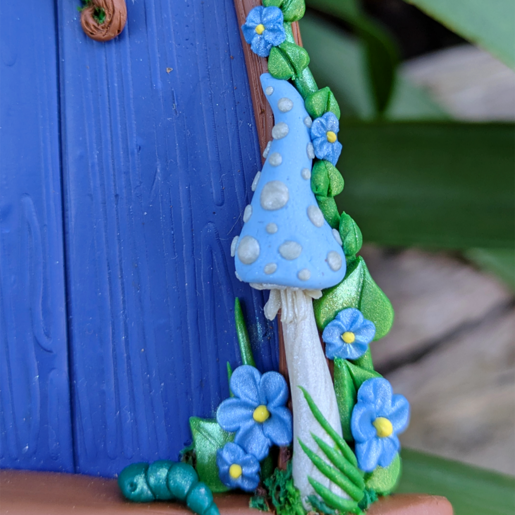 Hand Sculpted Blue Faerie Door – Whimsical Polymer Clay Decoration