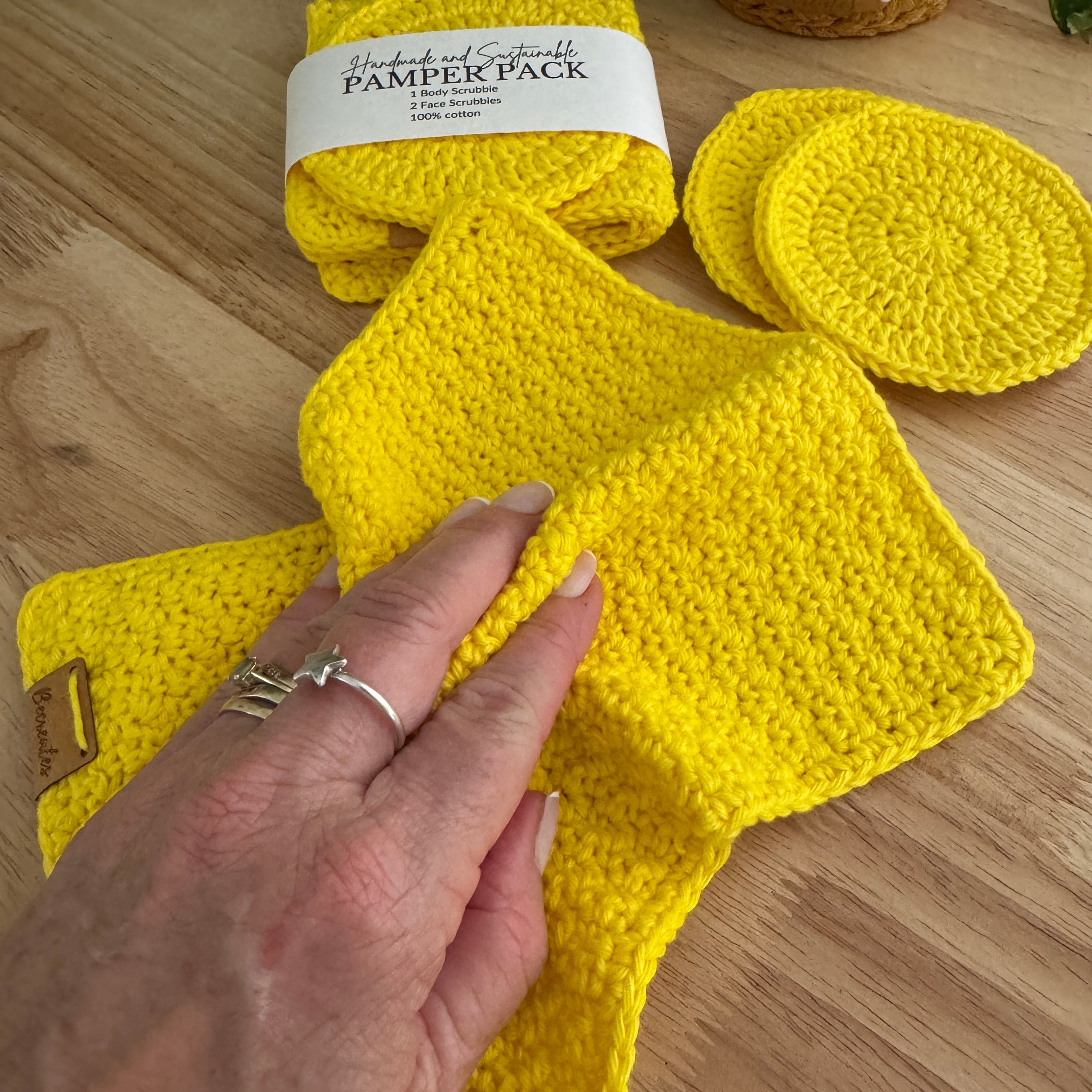 Sunshine Yellow Handmade Pamper Pack | Crochet Body & Face Scrubbie set