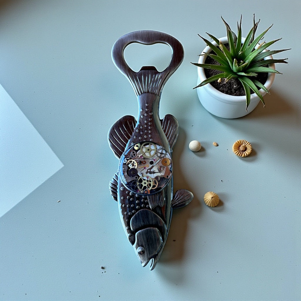 Steampunk watch parts fish bottle opener