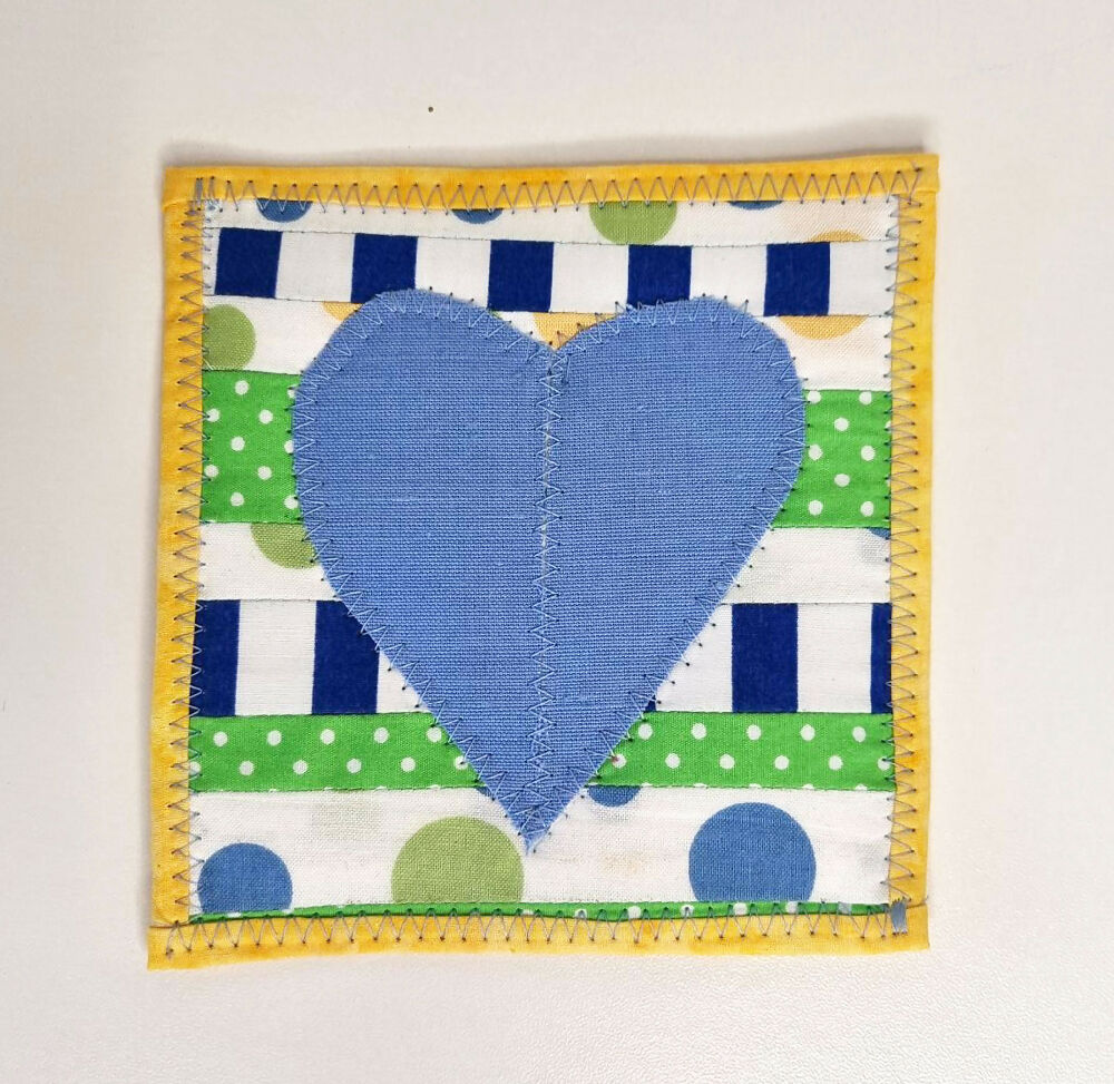 Blue Skies Mug Rug with Blue Heart - Single Coaster - FREE SHIPPING!