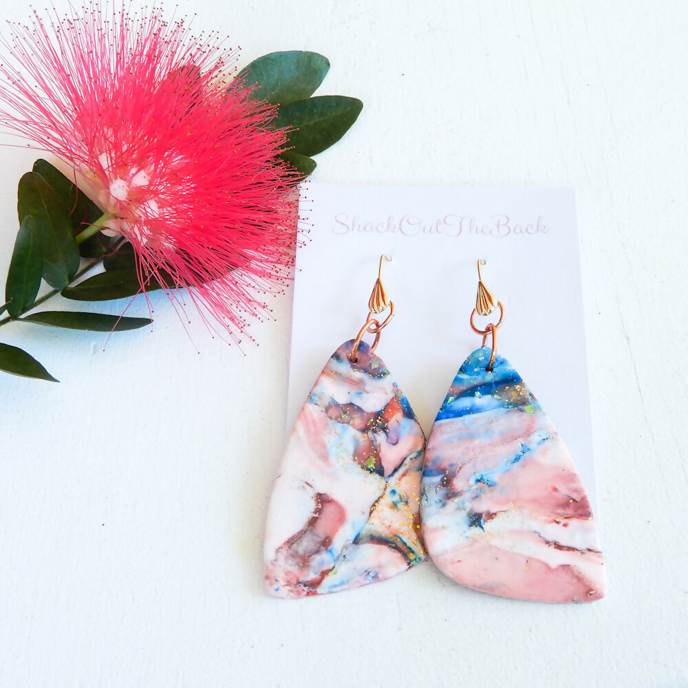 Pink & Blue Polymer Clay Earrings "Desiree"