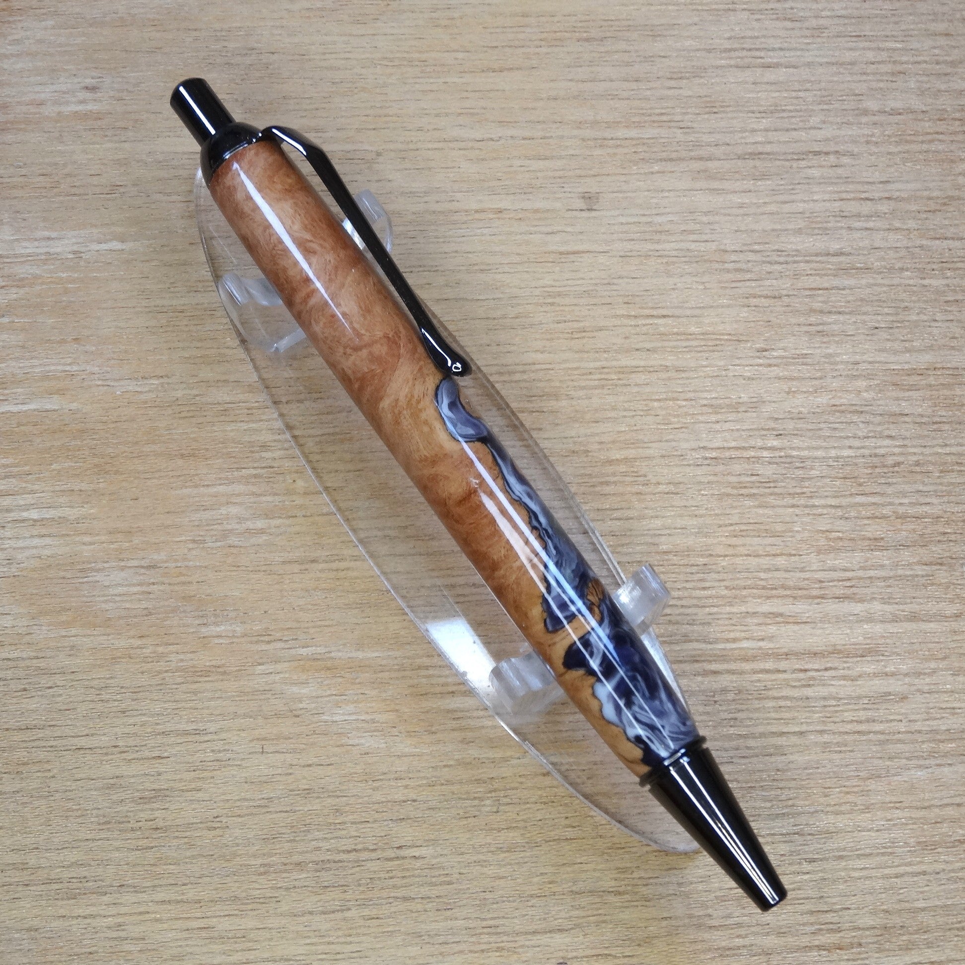 Wood-Resin Black/Grey/White Swirl Pen