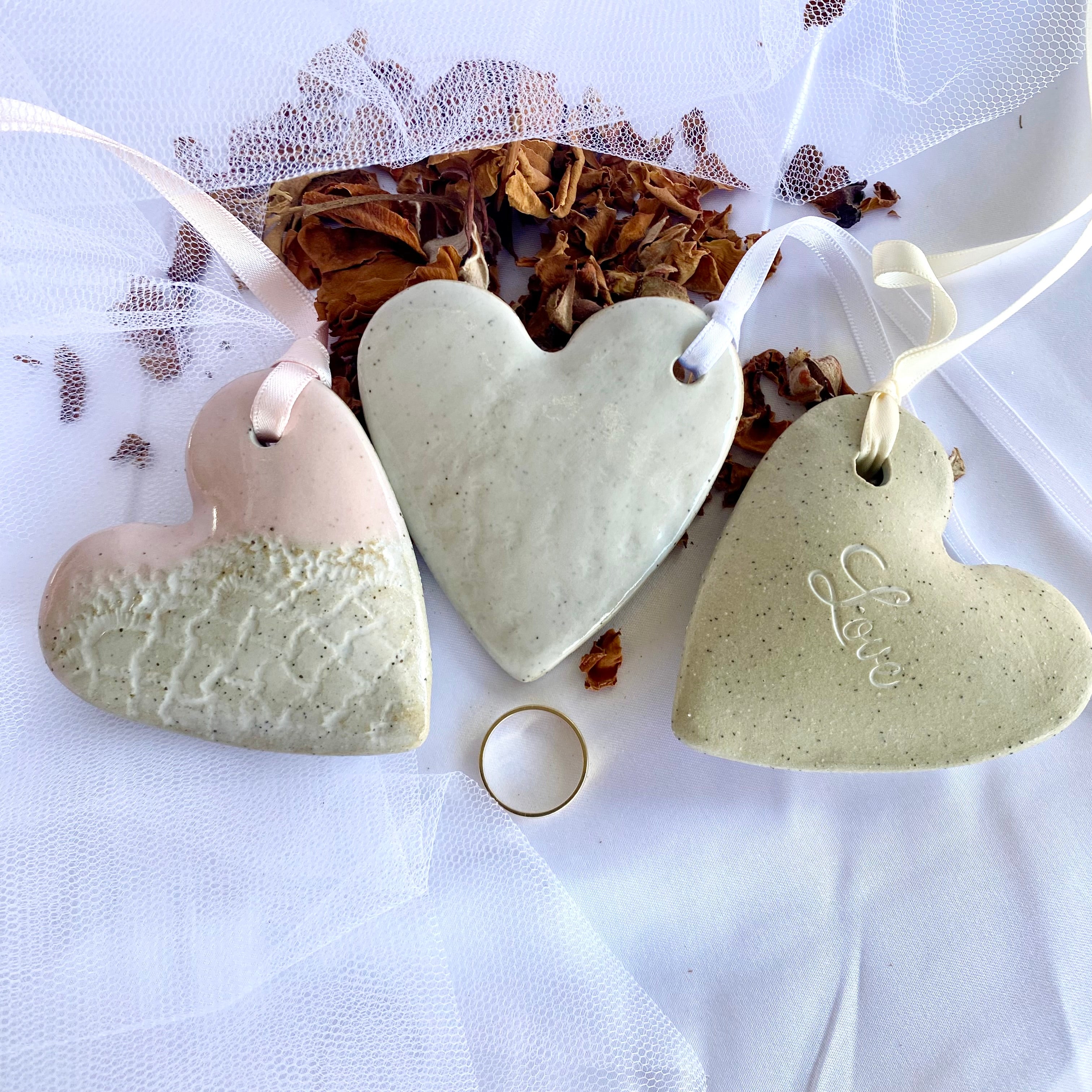 Wedding Keepsake | Hanging Heart | Personalised Bride Gift | Handmade Pottery