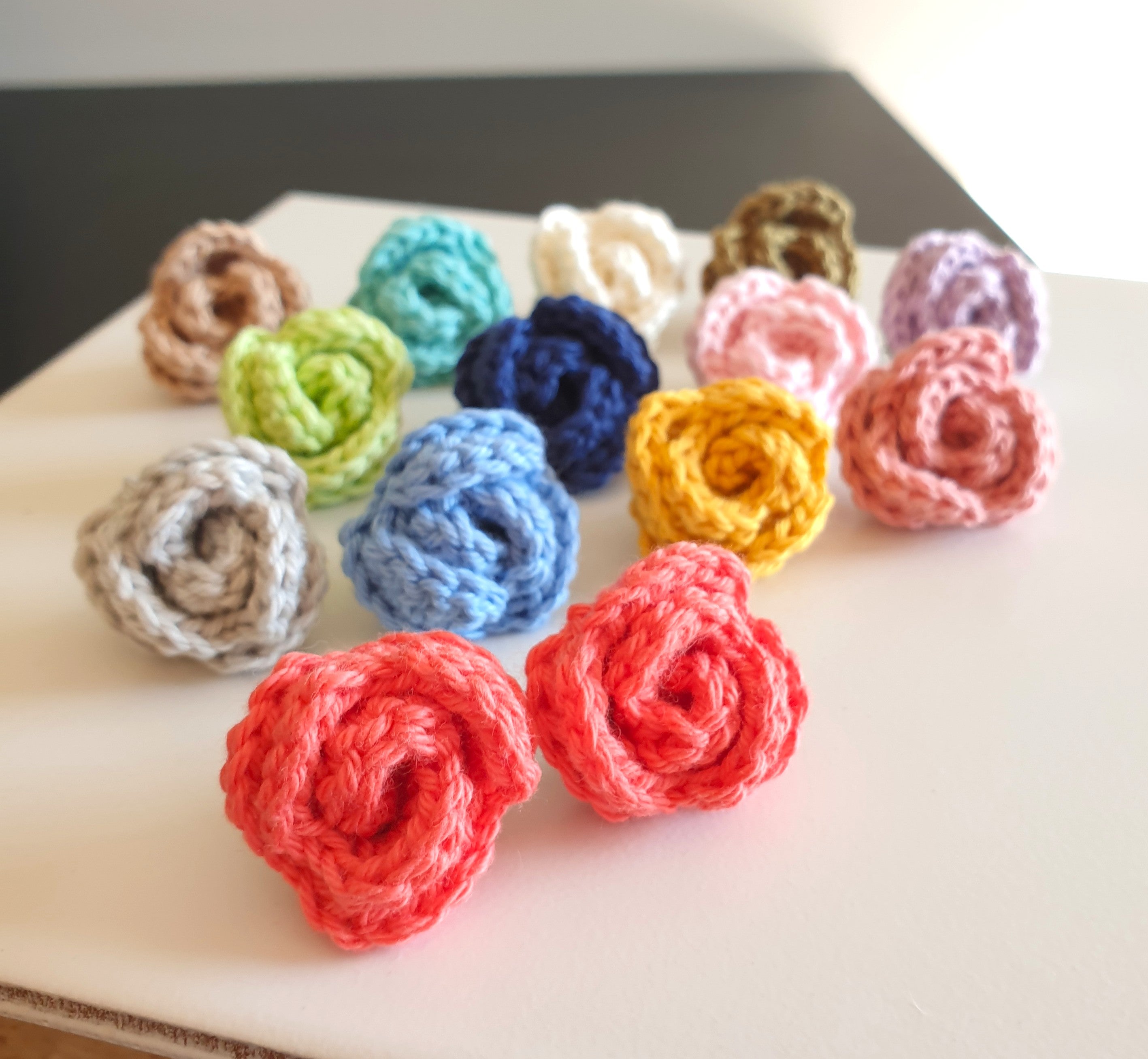 Small Hand Knitted Small Crochet Rose Flower Stud earrings : Red Pink Purple Brown Yellow Green