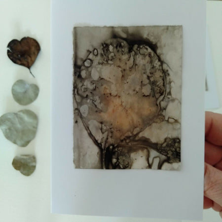 Card heart leaf eco printed original