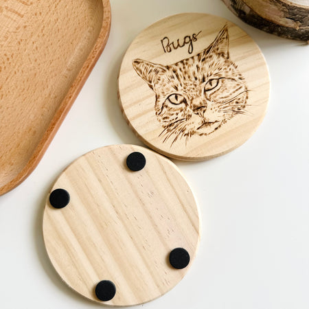 Custom Pet Portrait Wood Coaster – Hand-Burned Pyrography Art| Personalised Pet Coasters