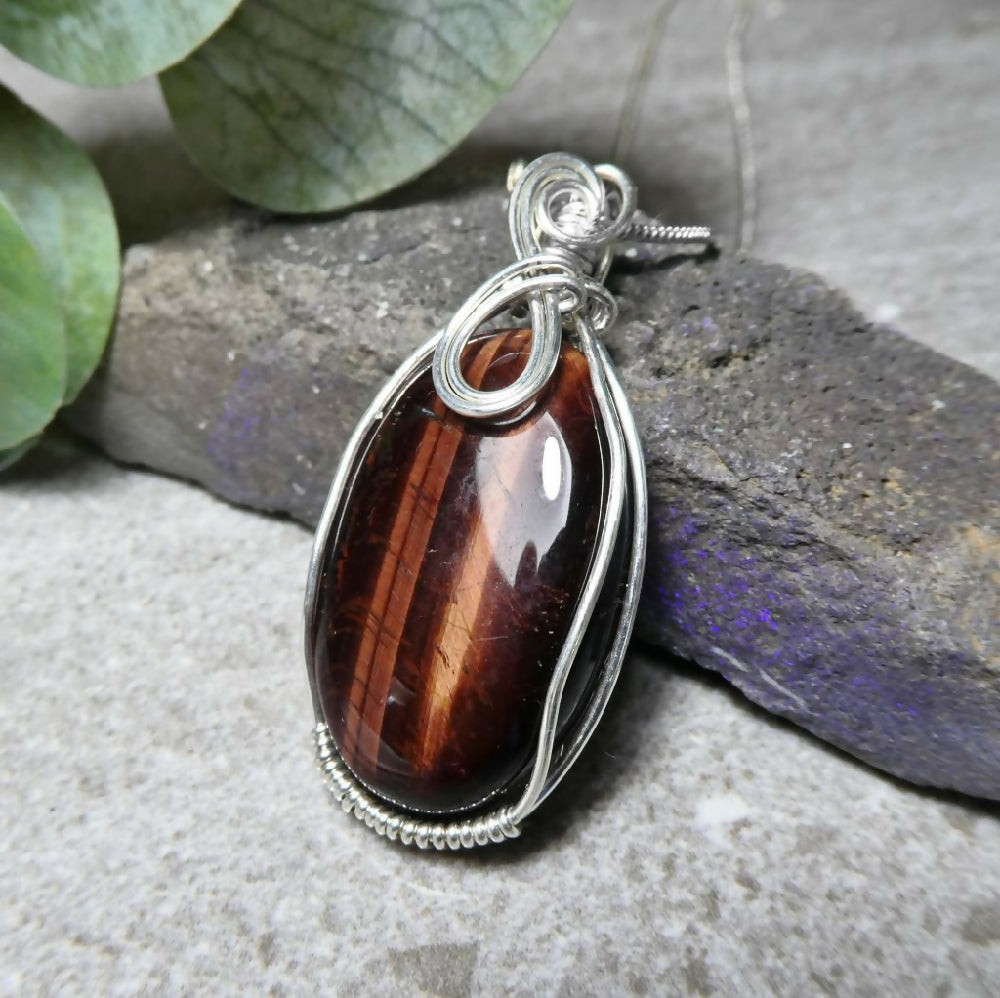 Red Tiger Eye pendant Sterling silver filled wire wrapped