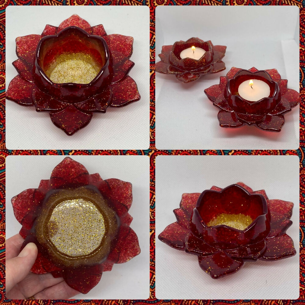 Red and gold sparkling lotus tea lights