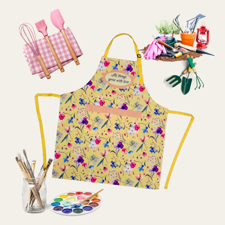 Pressed & Cherished Apron — “All Things Grow With Love” | Handmade Floral Cotton Apron | Gift for Mum, Wife, Teacher, Gardener or Artist | Free Shipping
