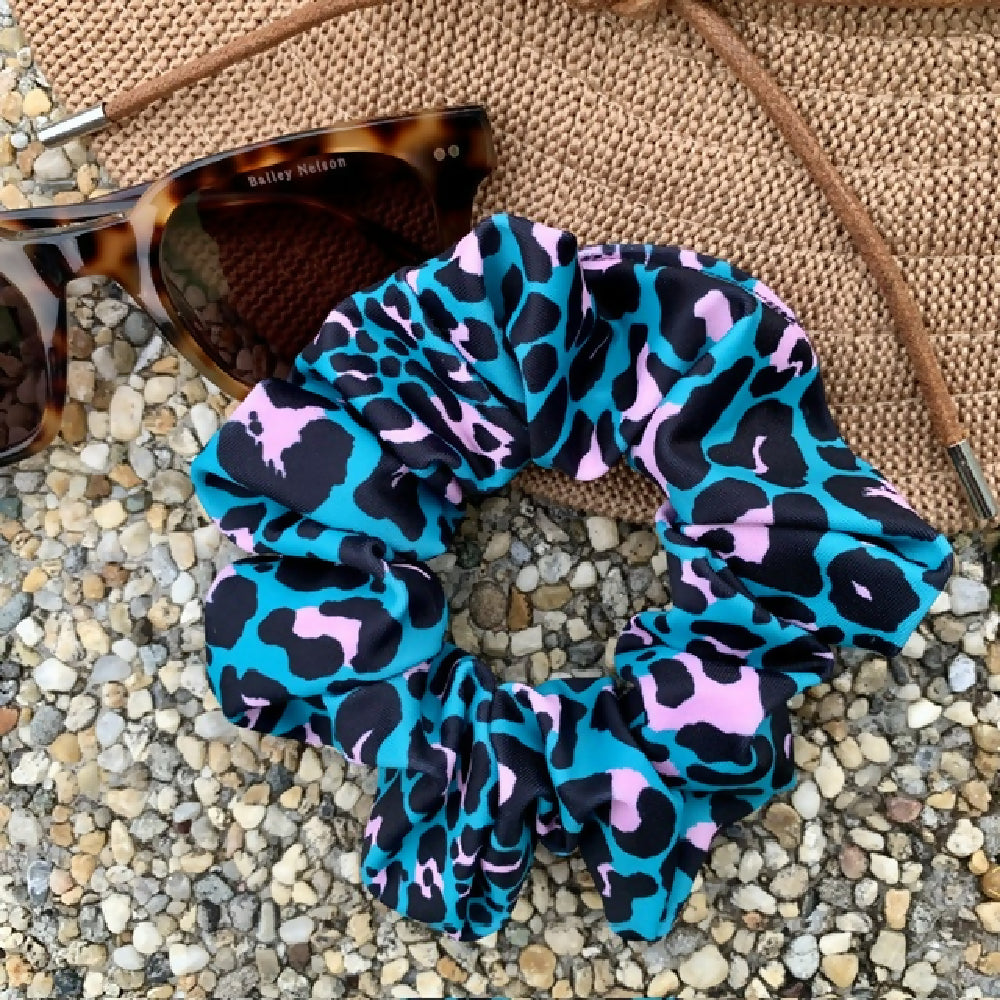 Leopard Teal Swim Scrunchie