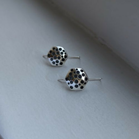 handmade hex domed holey earrings