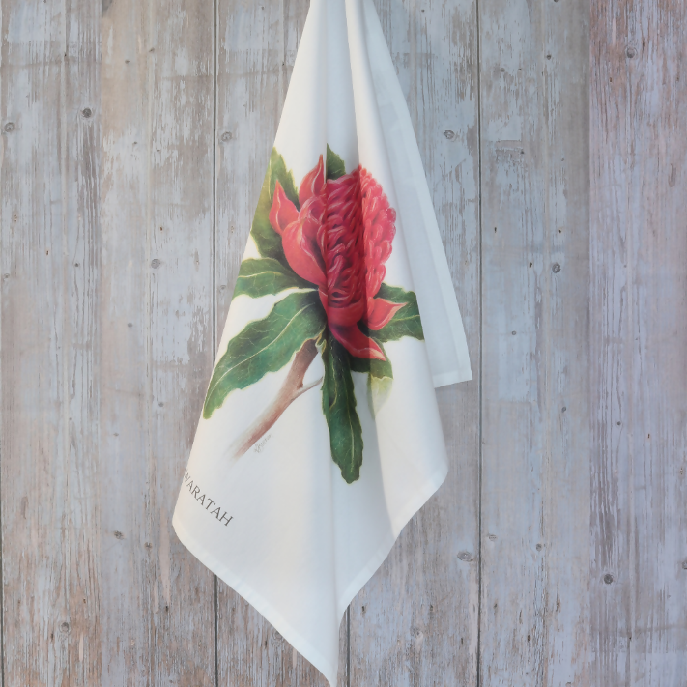 Australian-artist-illustration-waratah-tea-towel-corner-hang