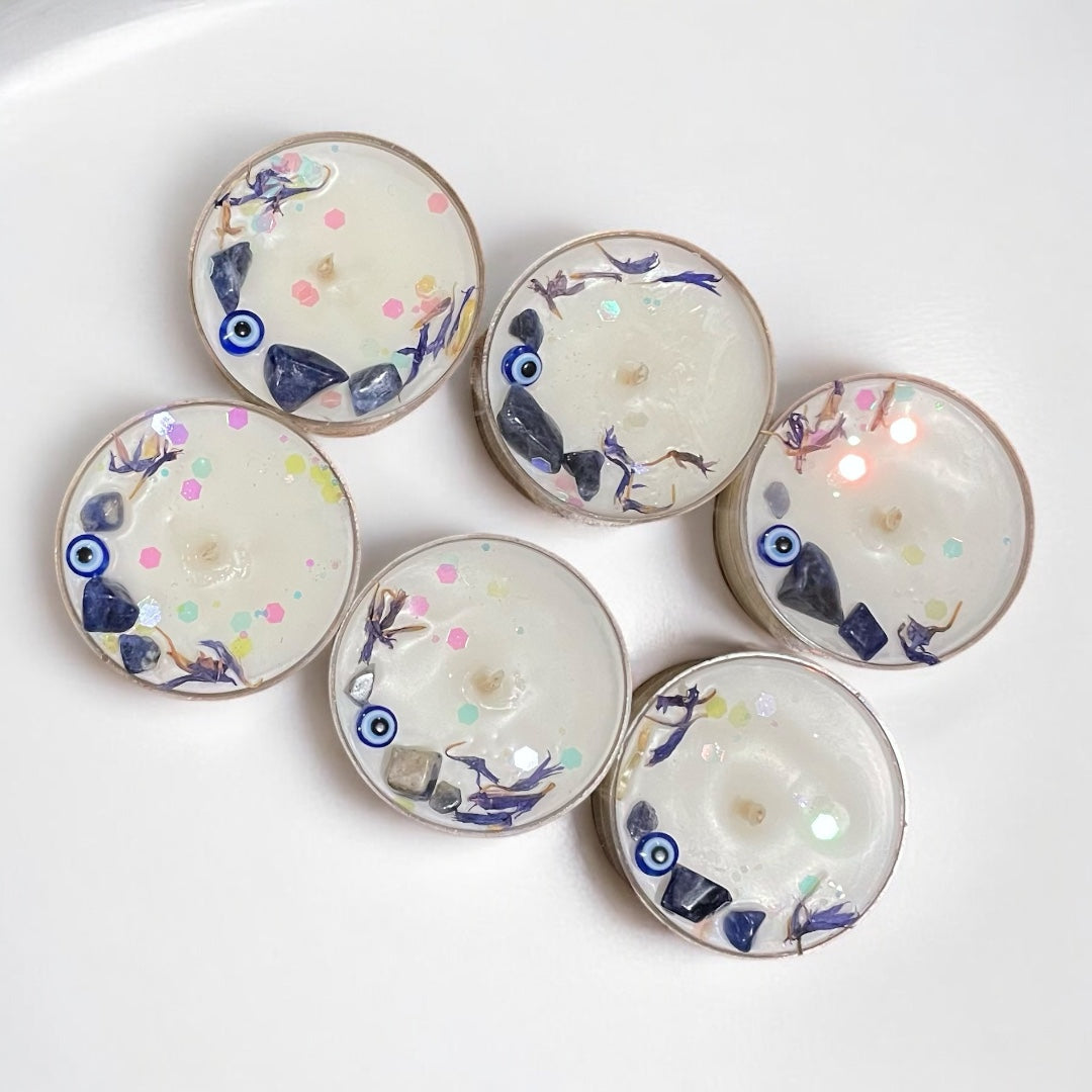 Set of 6 Evil Eye & Sodalite Tea Lights