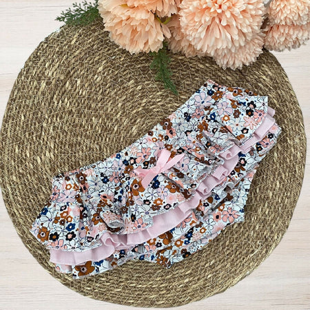 Ruffled Nappy Cover - Pink & Rust Retro Floral