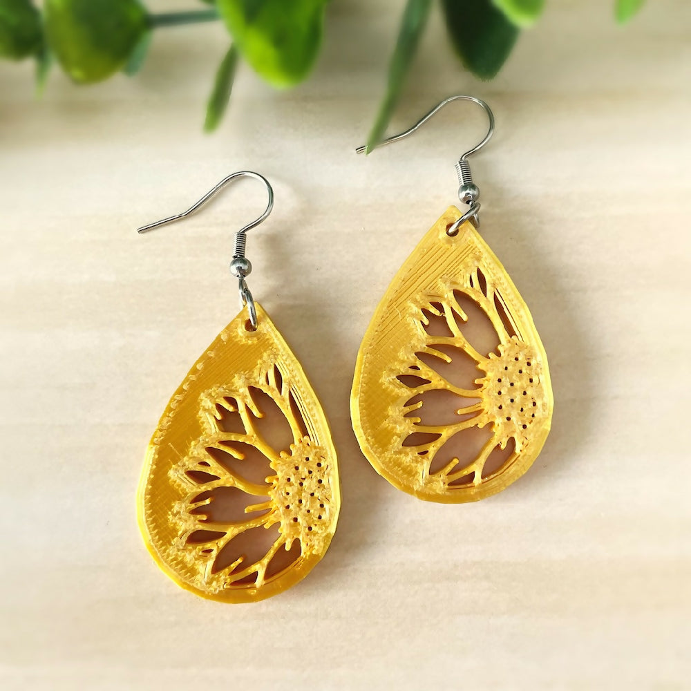 Australian-artist-handmade-jewellery-earrings-yellow-sunflower-earrings-drop-a