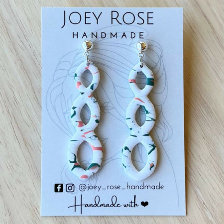 HANNAH ~ Green & Peach Marbled Print ~ Polymer Clay Earrings