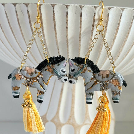 Donkey Earrings with Yellow Tassel