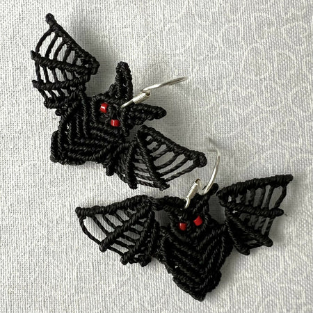 Halloween Bat Micro Macrame Earrings +Free Microfiber Pouch