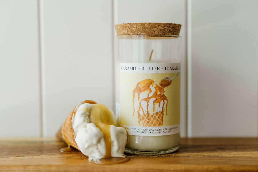 Caramel + Butter + Tonka Bean Wine bottle candle