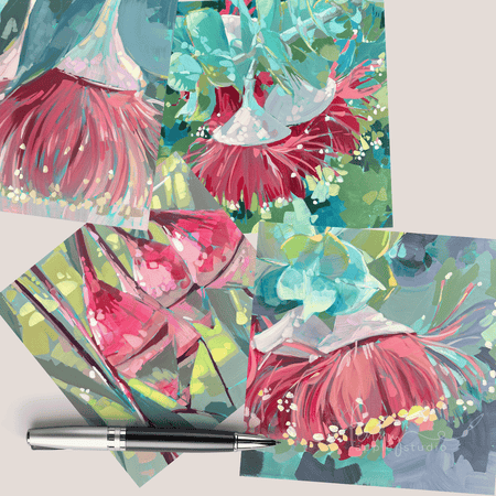 (4) Australian Gumflower Greeting Card Set – Expressive Art