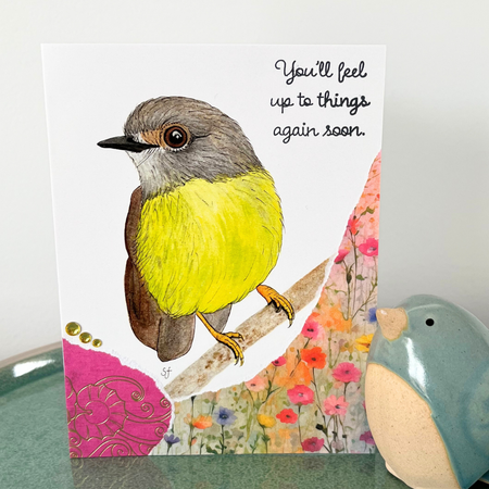 Yellow robin get well greeting card