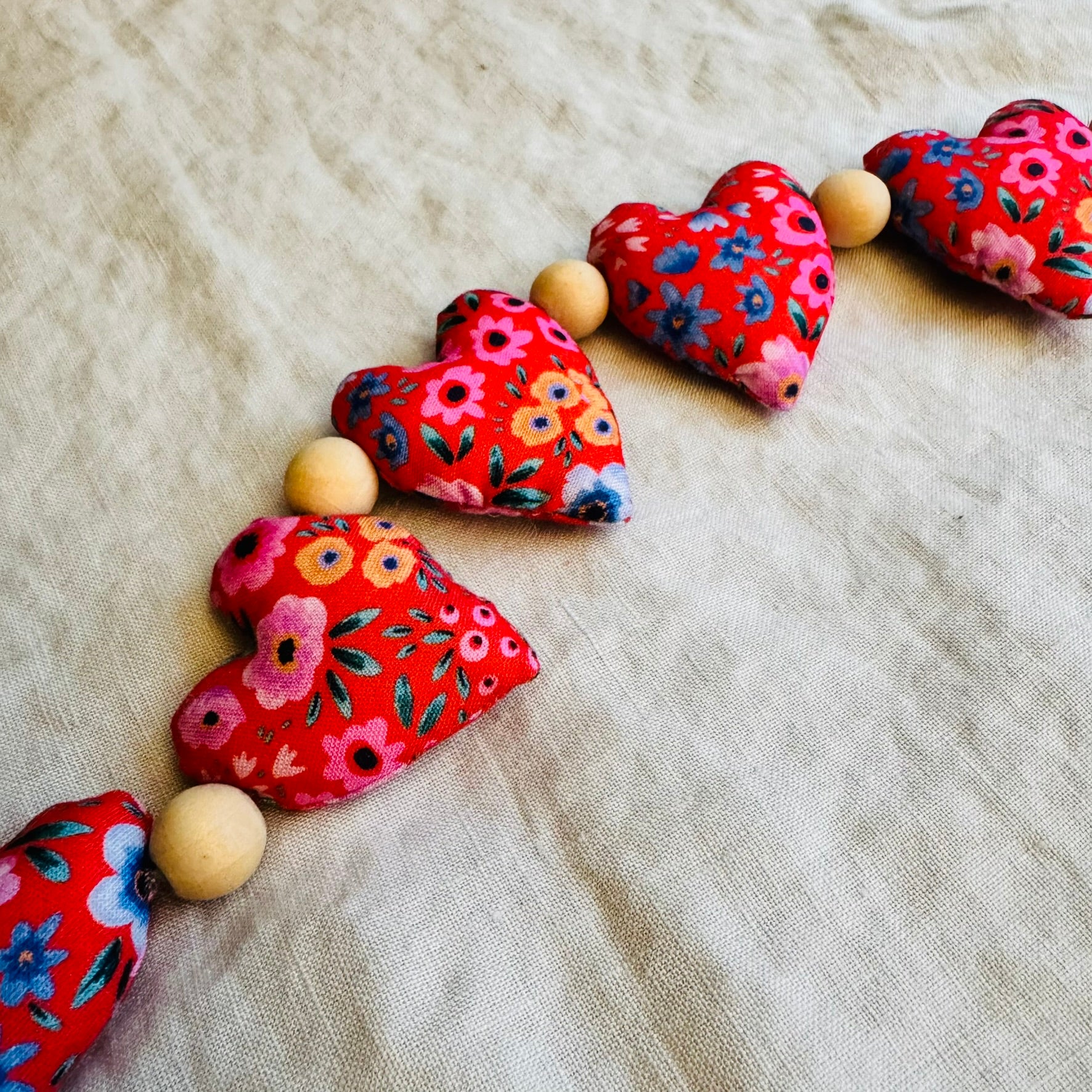 Handmade 'strings of love' heart garland - red bouquet