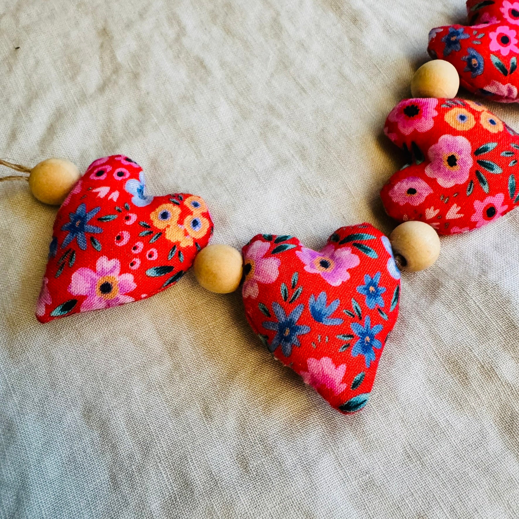 Handmade 'strings of love' heart garland - red bouquet