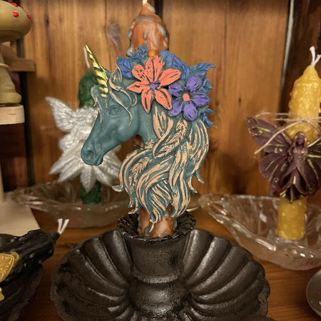 Monoceros Unicorn Ritual Spell Intention Beeswax Candle Blue Orange