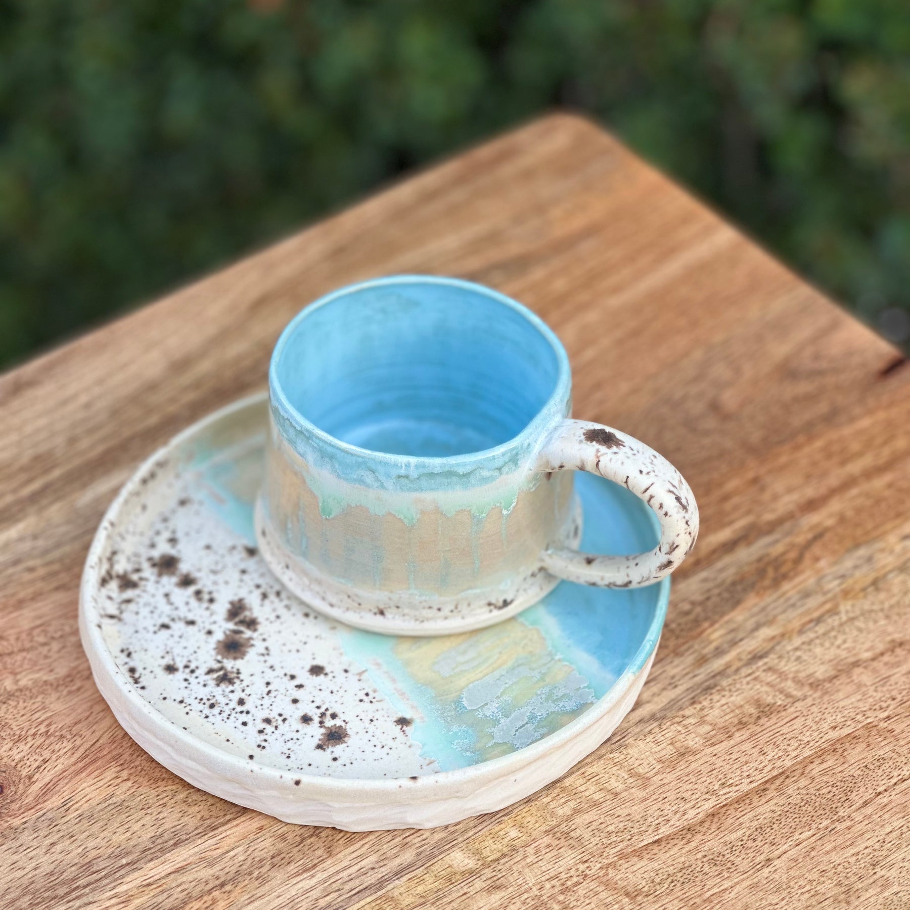 Ceramic Mug and Plate Set - Coastal Blue - Handmade Australian Pottery