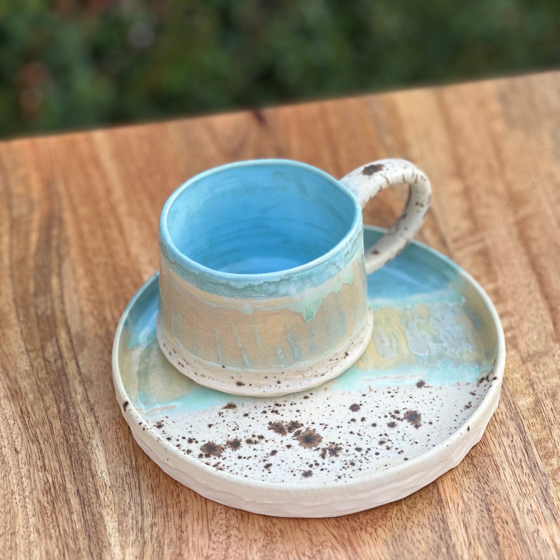 Ceramic Mug and Plate Set - Coastal Blue - Handmade Australian Pottery
