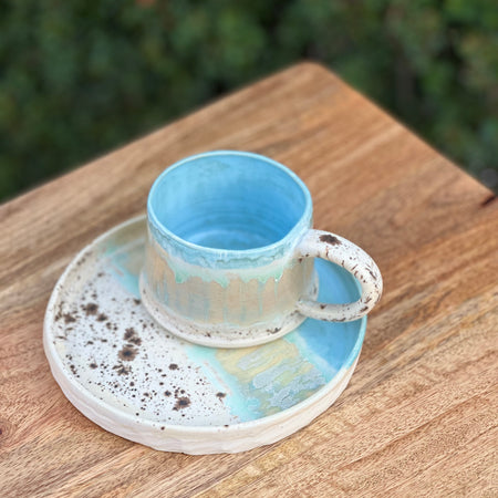 Ceramic Mug and Plate Set - Coastal Blue - Handmade Australian Pottery