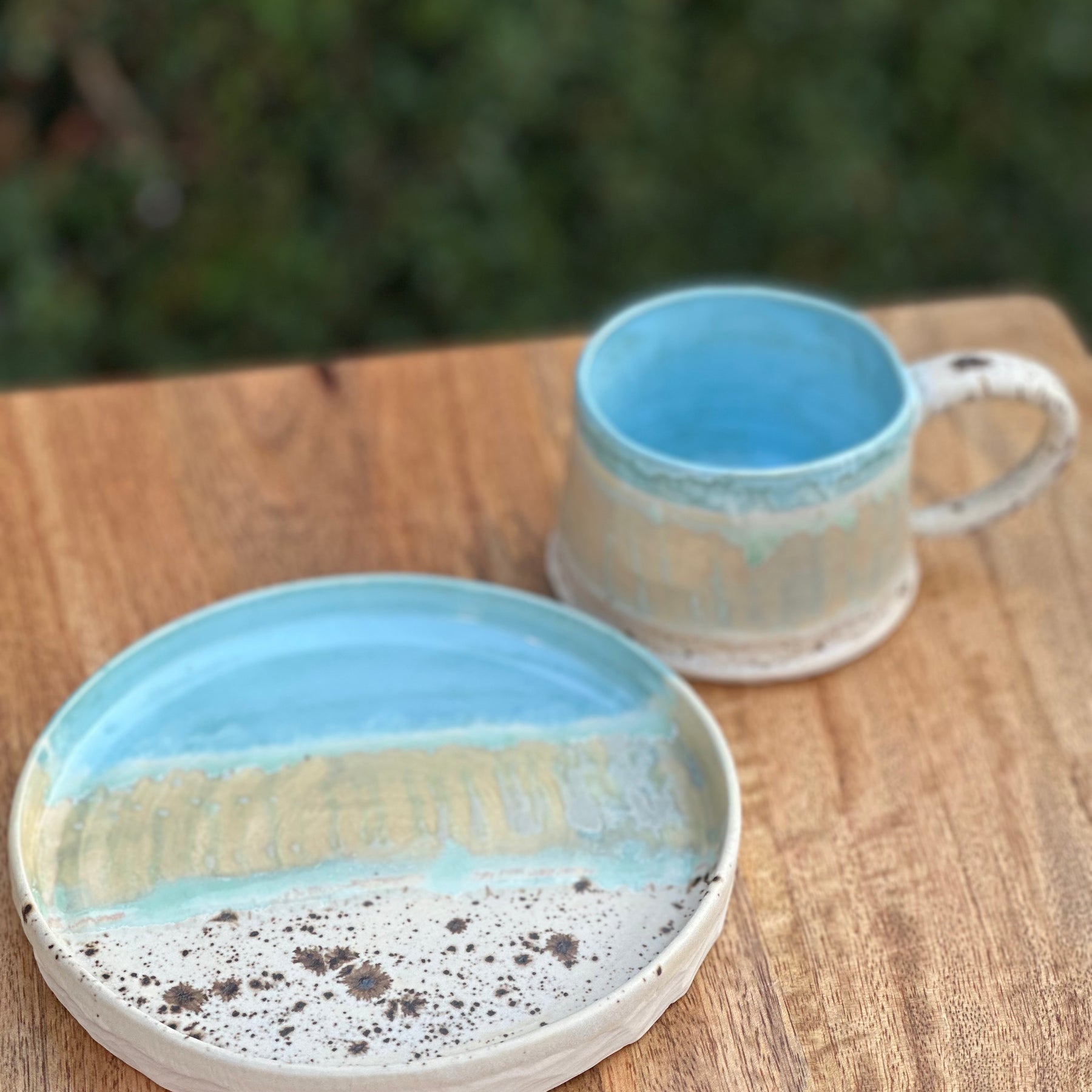 Ceramic Mug and Plate Set - Coastal Blue - Handmade Australian Pottery