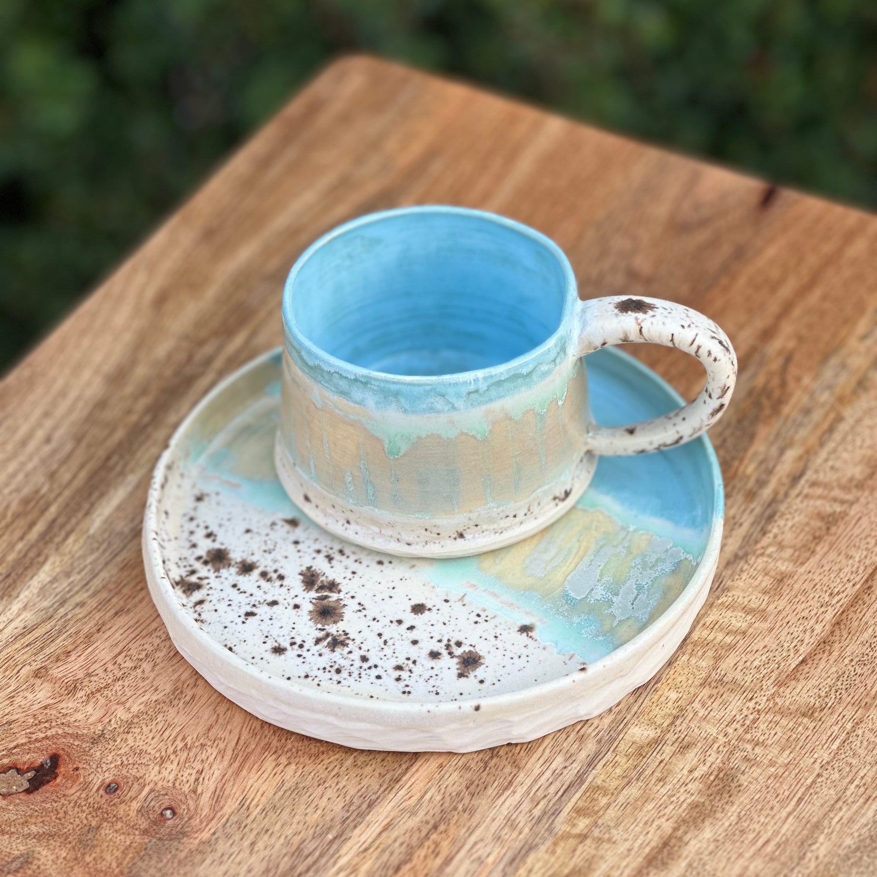 Ceramic Mug and Plate Set - Coastal Blue - Handmade Australian Pottery