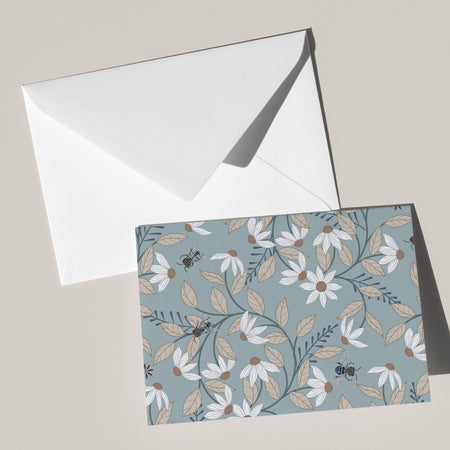 Spring Garden and Blue Bee Blank Greeting Card