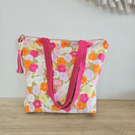 Tote Bag with Pink Floral Design