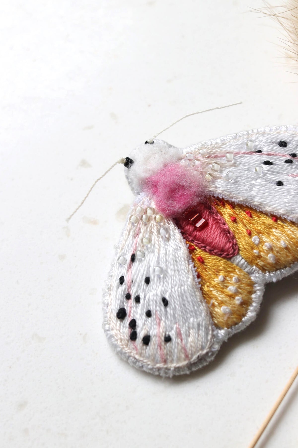 Amberglow Embroidered Moth Brooch