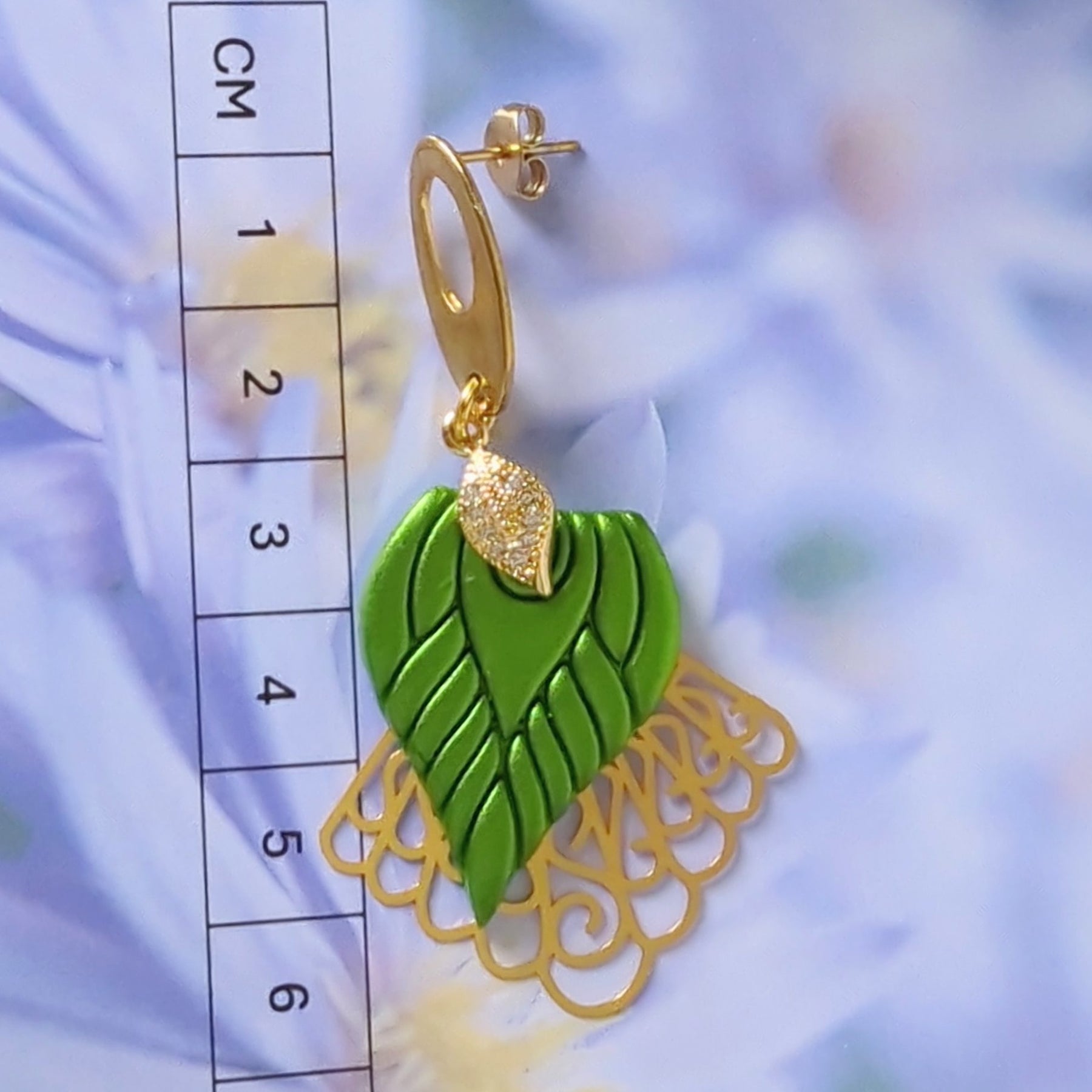 Green and Gold Drop Earrings.