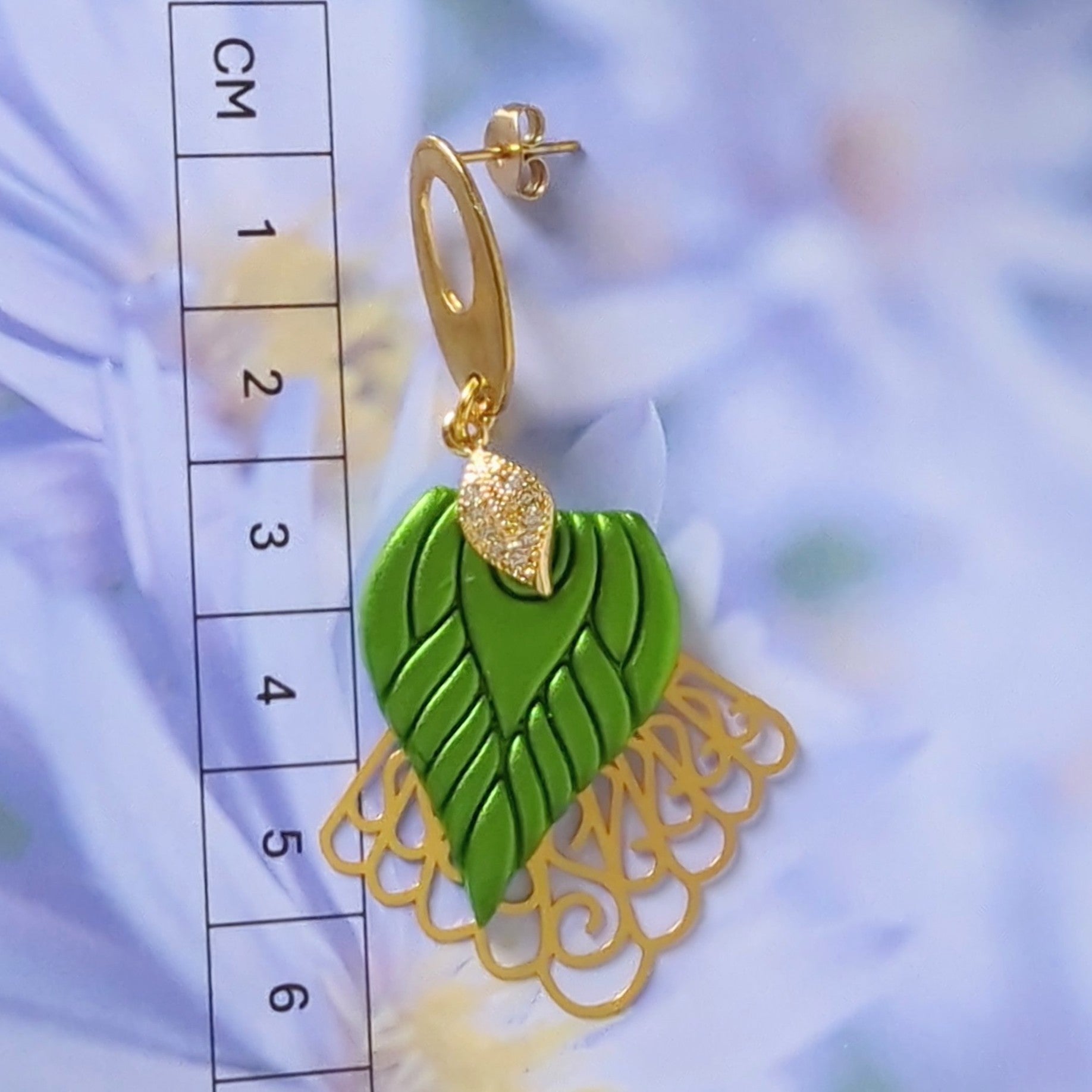 Green and Gold Drop Earrings.