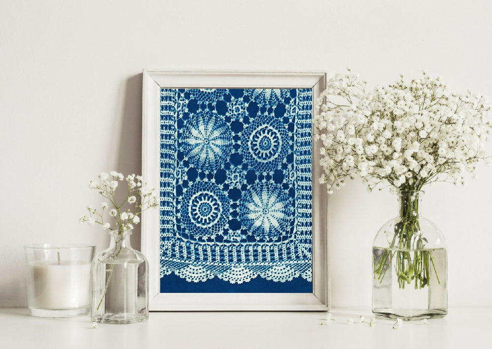 LACEY – crocheted cyanotype print