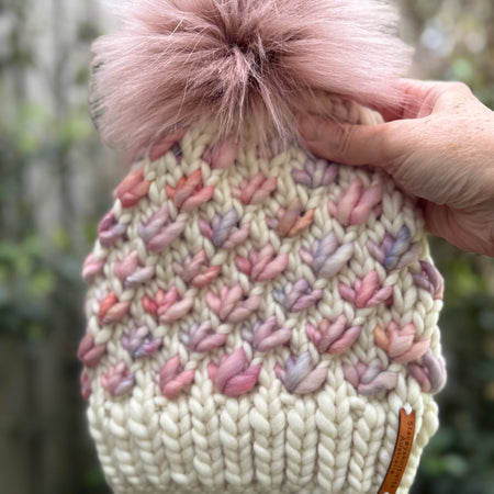 Ladies Beanie, Pompom Beanie, Lotus Flower Beanie