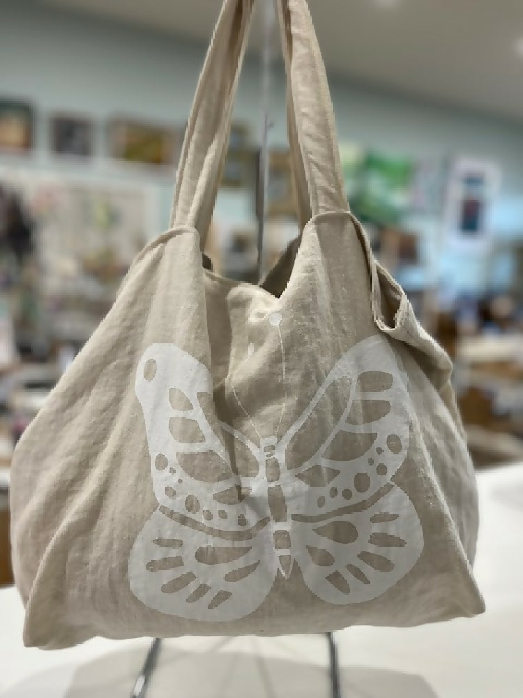 gorgeous linen, butterfly print shopper - free shipping