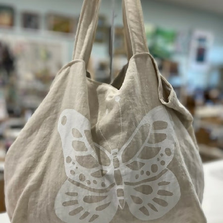 gorgeous linen, butterfly print shopper - free shipping