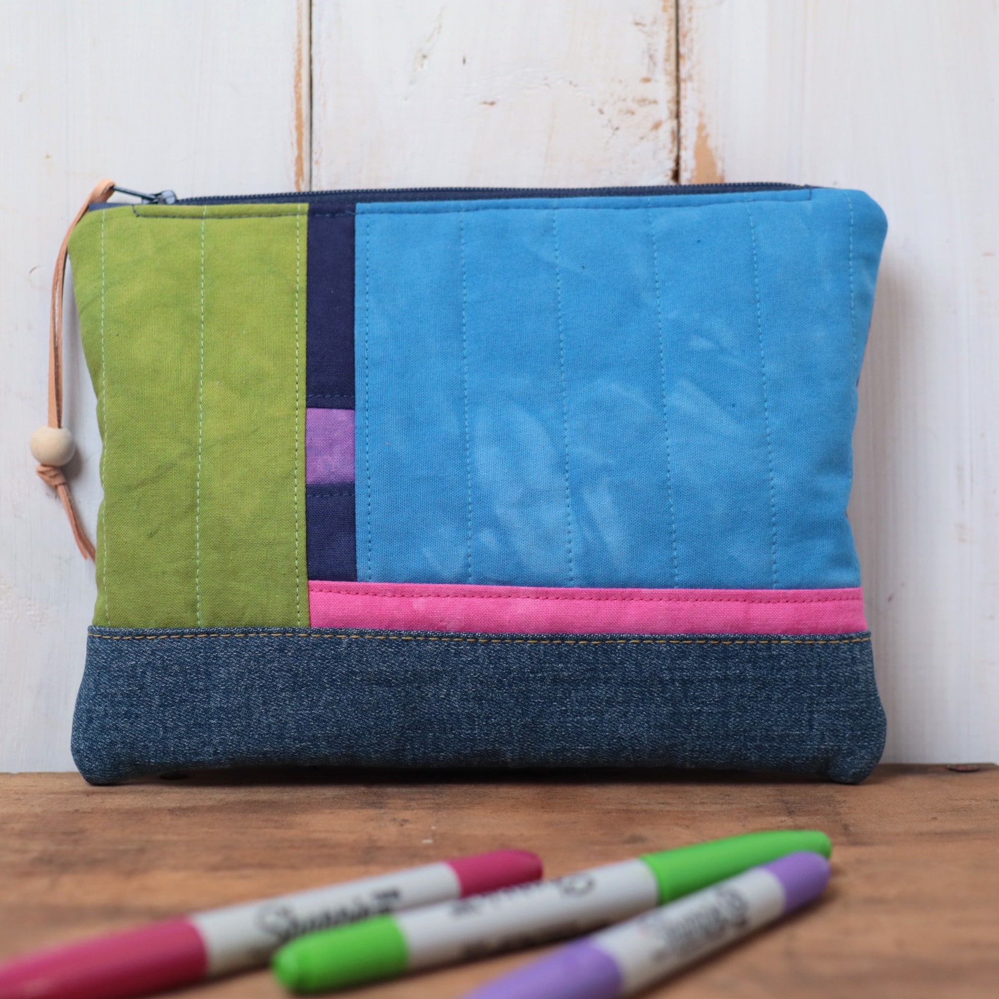 Hand Dyed Zipper Pouch, Makeup Bag, Sewing Pouch.