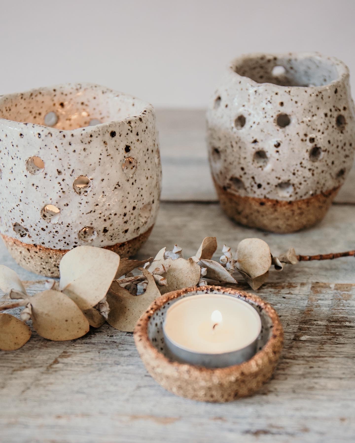 Handmade Rustic Luminary Candlelight Holder - White glaze