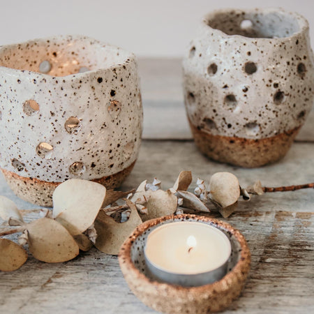 Handmade Rustic Luminary Candlelight Holder - White glaze